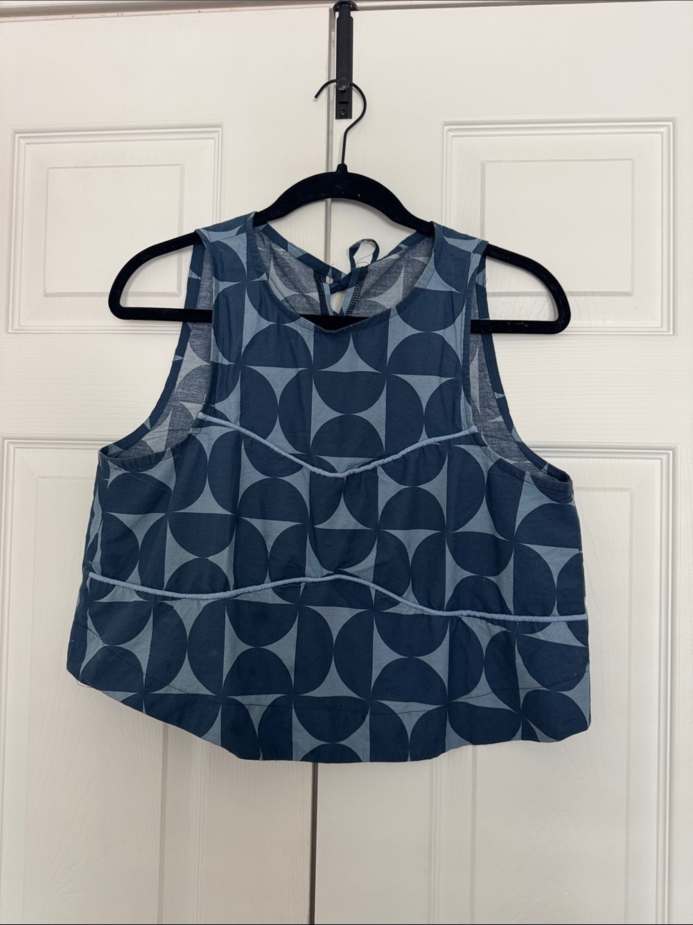 Sleeveless Geometric Crop Top - Blue one of a kind crop